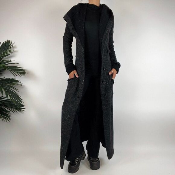 Vintage 90s Grunge Charcoal Full Length Wool Sweater Cardigan Jacket / Sz: 2 - Picture 3 of 8